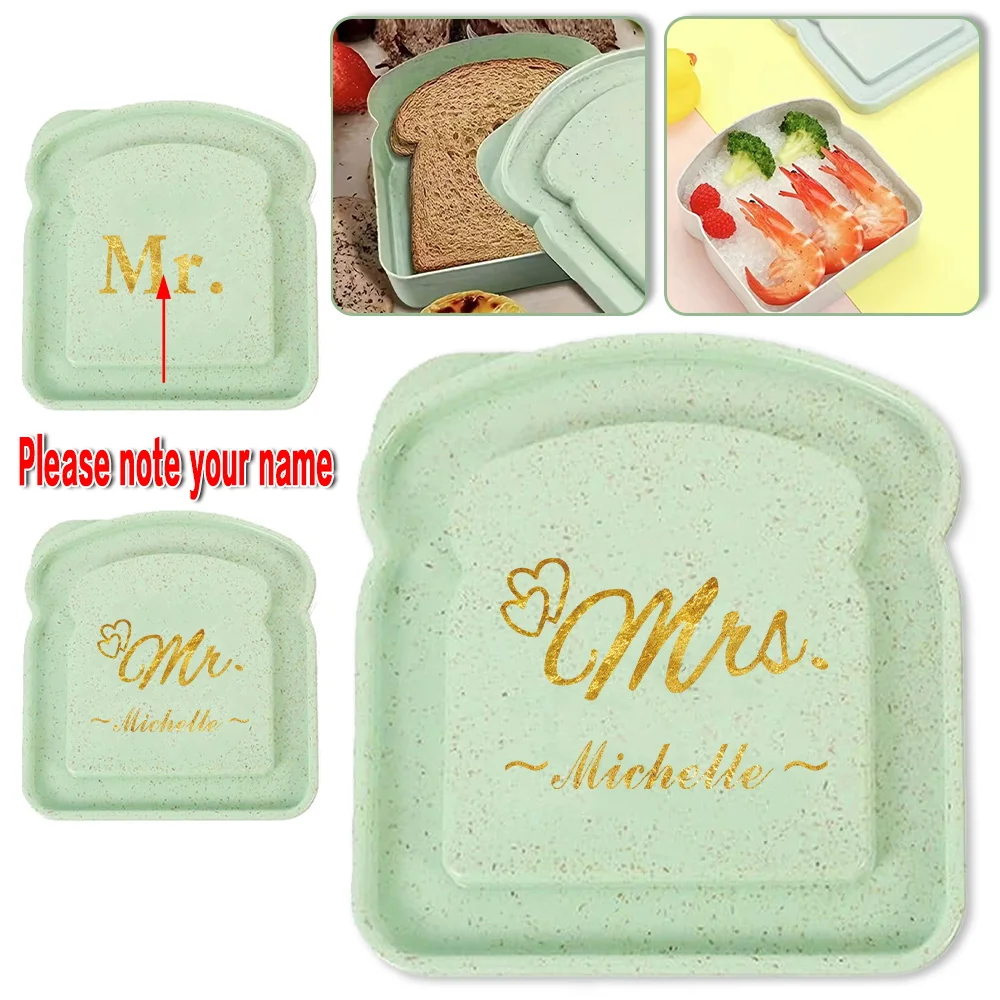

Customized Name Sandwich Box Portable Bread Storage Toast Box With Lid Lunch Bag Picnic Meal Travel Organizer DIY Food Holder