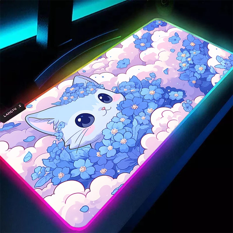 

Mouse Pad RGB Anime Gamer Tablet Varmilo Flower Cute Cat Keyboard Pad LED Carpet Kawaii Desktop Mat Gaming Accessories Mousepad