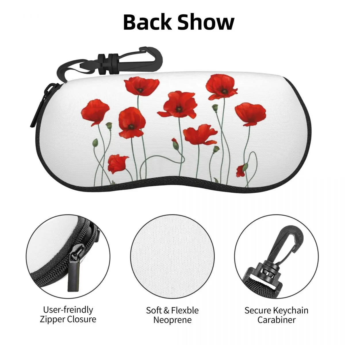 حافظة نظارات على شكل صدفة من Poppy Stems، صندوق نظارات شمسية واقي للنساء والرجال، حقيبة نظارات ناعمة