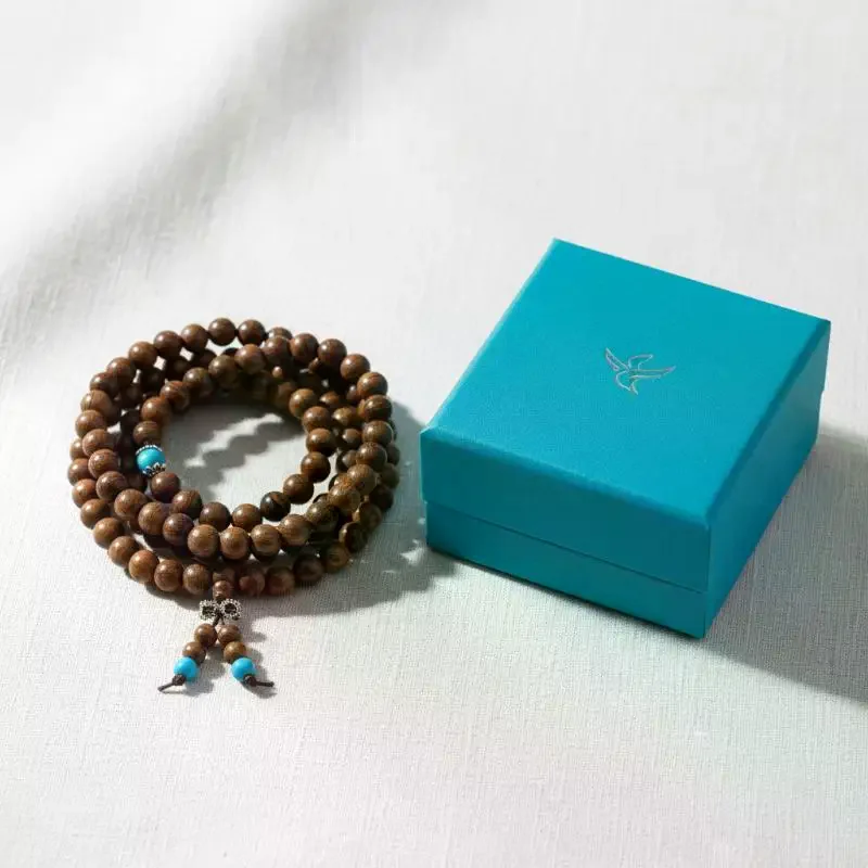 Wood 108 Mala Rosary Bracelet Turquoise 8mm Prayer Beads Bracelet