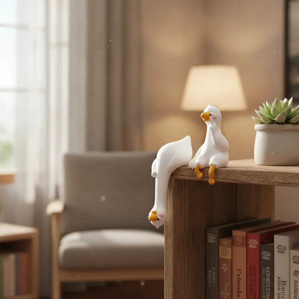Mini Duck Ornament for Computer Monitor Car Center Console Desk Cute Cartoon Animal Figurine Stress Relief Office Desktop Decor