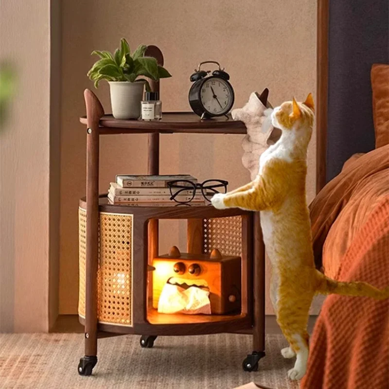 

Wheels Storage Coffee Table Living Room Modern Rattan Round Side Table Small Design Unique Wohnzimmer Tisch Furniture Home