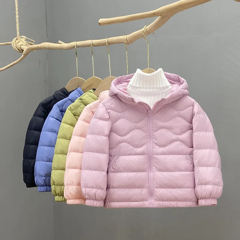 

0-10℃ Children Clothing 2024 New Autumn Winter Ultralight Hooded 90% White Duck Down Jackets Puffy Kids Thin Parkas Outwear Coat