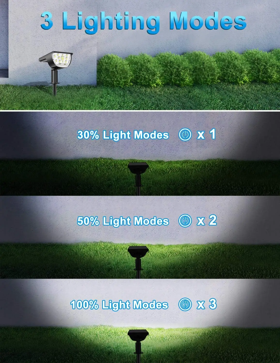 Solar Landscape Spotlights Outdoor, [6 Pack/3 Modes] 2-in-1 Solar Landscaping Spotlights, IP67 Waterproof Solar Powered