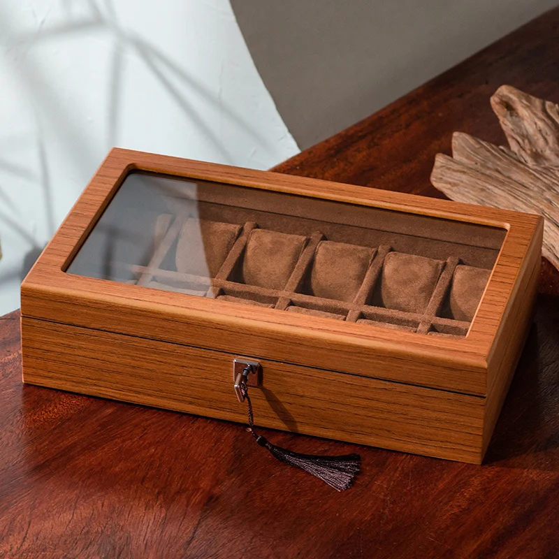 Light Luxury Wooden Watch Box European Mechanical Watch Collection Box, Large Capacity Jewelry Wooden Box, Retro with Lock, Home