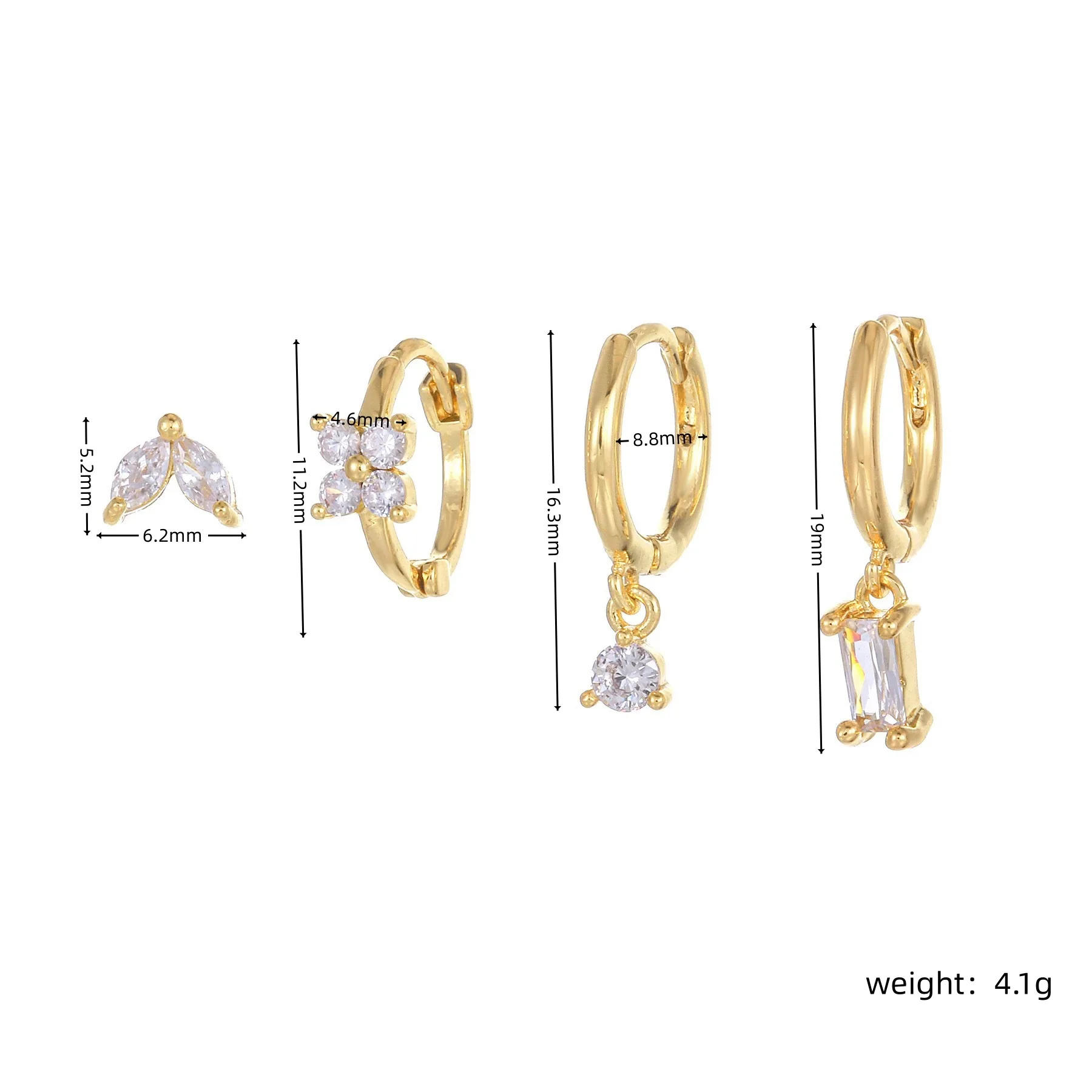 4PCS Tiny Flower Clear CZ Huggie Hoop Earrings Set for Women Dainty 4 Holes Zircons Cartilage Piercing Stud Earring Cute Jewelry
