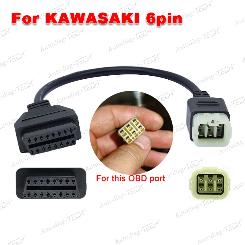 

Диагностический кабель OBD для Kawasaki, 6-контактный на 16-контактный разъем адаптера OBDII для мотоцикла Z900RS/Z800/Z900/Z1000/ZX10R/ZX14R/H2
