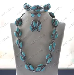 Z11884 30mm Blue Turquoise Shuttle CZ Bead Necklace Bracelet Earring