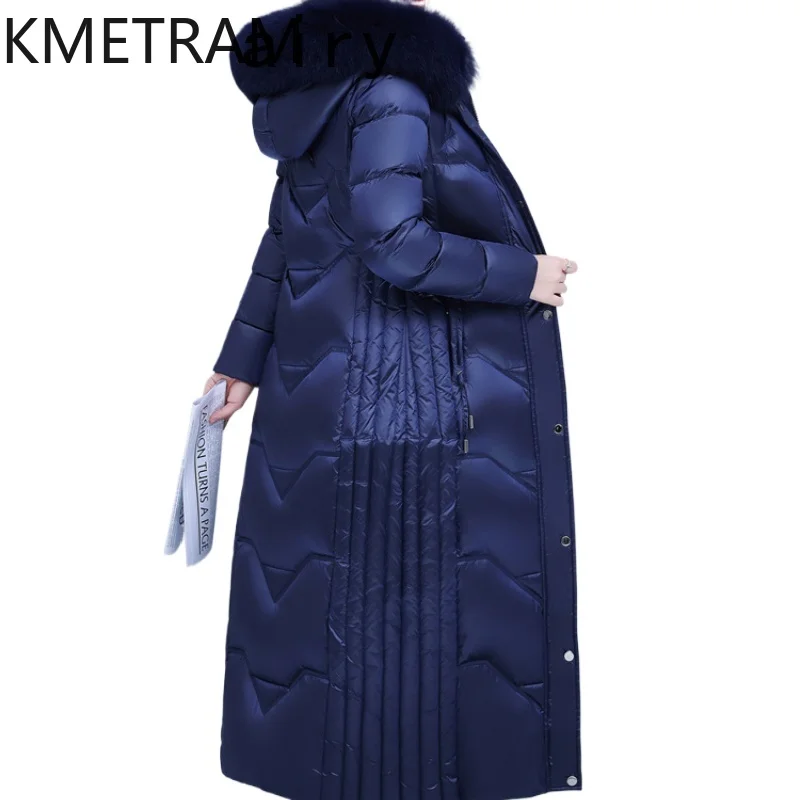 KMETRAM 85% White Duck Down Jacket for Womens Winter Coats for Women Slim Style Long Fox Fur Collar Coat Female New Abrigo Mujer