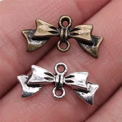 WYSIWYG 40pcs 20x9mm Antique Silver Color Antique Bronze Bow Connector Charm Bow Charm For Jewelry Making Bow Charms Connector