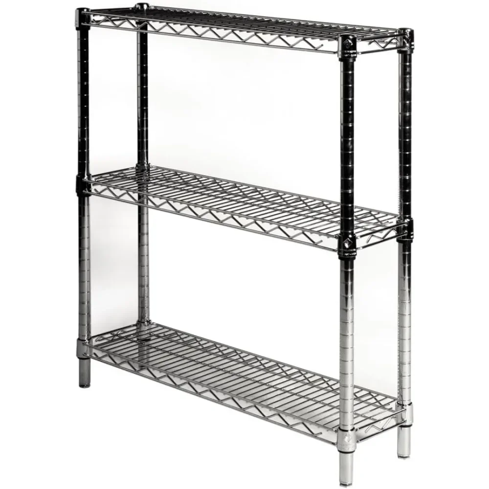 

8" d x 30" w Chrome Wire Shelving with 3 Tier Shelves, Weight Capacity 800lbs Per Shelf