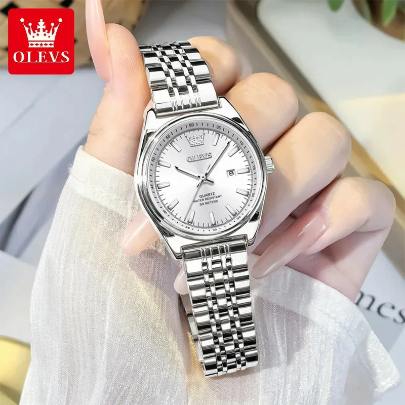 OLEVS Neue 3703 Uhren Frau Elegante Quarzuhr Wasserdicht Leuchtende Edelstahl Datum Uhren Frau Armband Geschenke Box