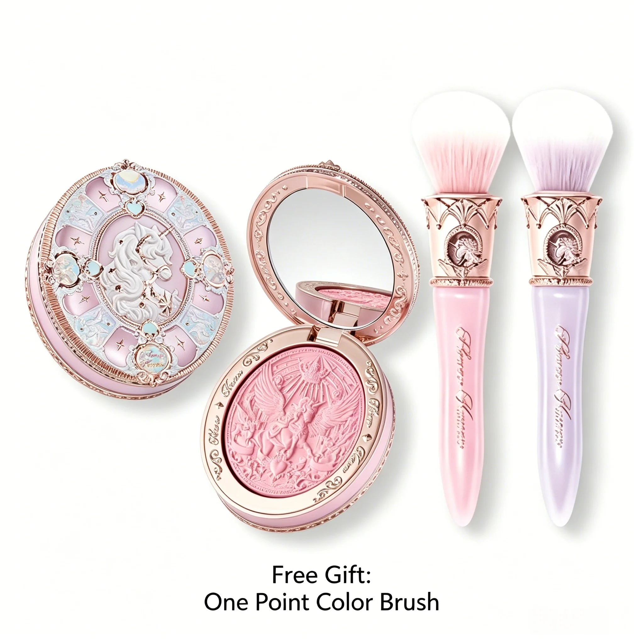 Flower Knows Knight Unicorn Series Embossed Blush Matte Long Lasting Face Makeup Palette with Free Stippling Brush Random Color