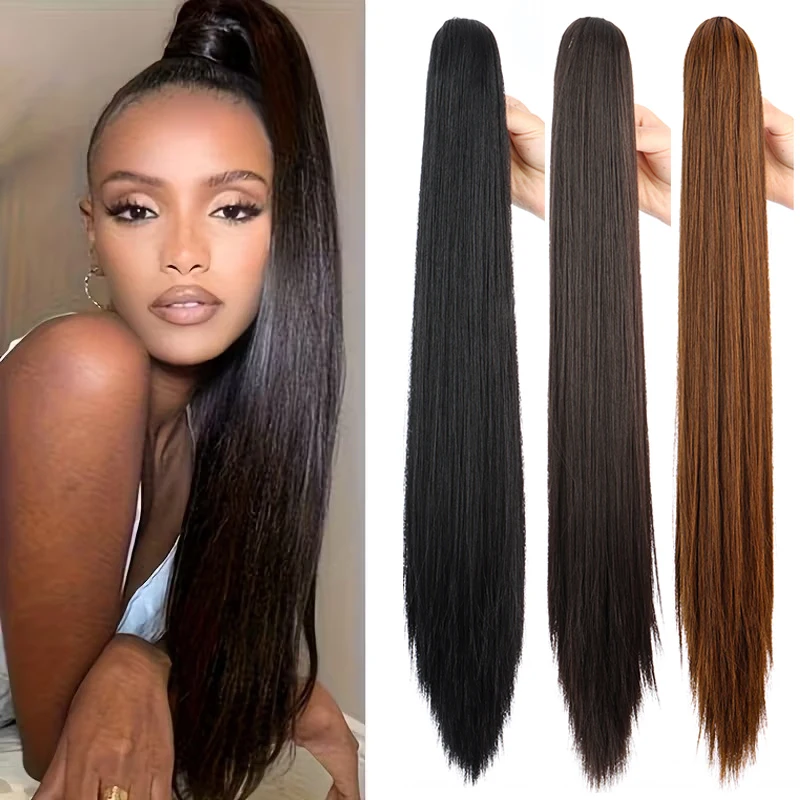 

24-дюймовый синтетический длинный прямой хвост для наращивания волос, зажим для волос из высокотемпературного волокна, аксессуар для волос для женщин на каждый день