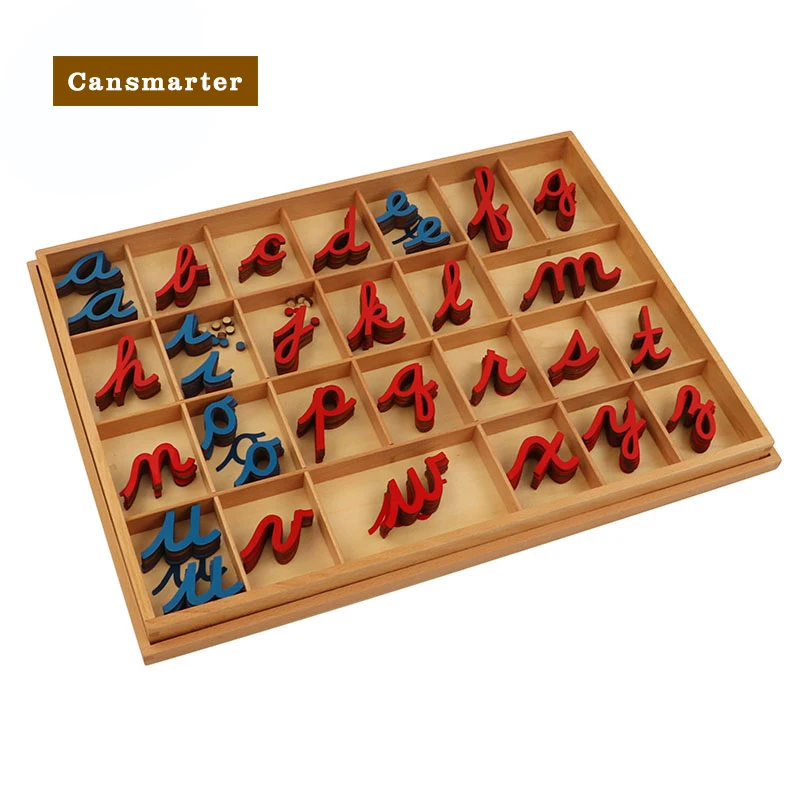 Montessori Baby Toys Wooden Cursive Moveable Alphabet Language Teaching Aids Learning Puzzle Games Preschool Toys for Children