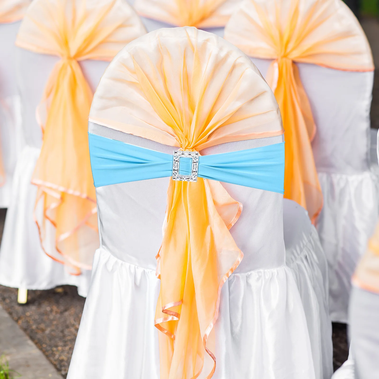 

20pcs Back Stretch Elastic Cover Bands Wedding Party Banquet Chair Sashes Bows Slider Buckle Blue Universal Fit