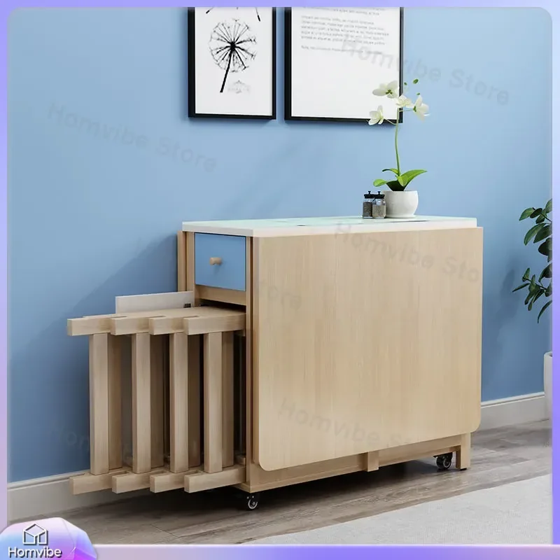 Folding Dining Table for Small Apartment Household Removable Pulley Retractable Multi Functional Dining Table and Chair
