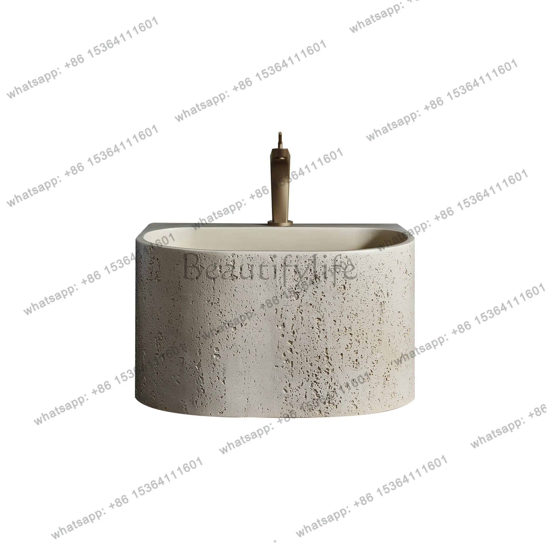 

Wabi Sandy Wind Wall-mounted Bathroom Cabinet Artificial Stone Water Transfer Hanging Basin Wall-mounted Integrated Washbasin