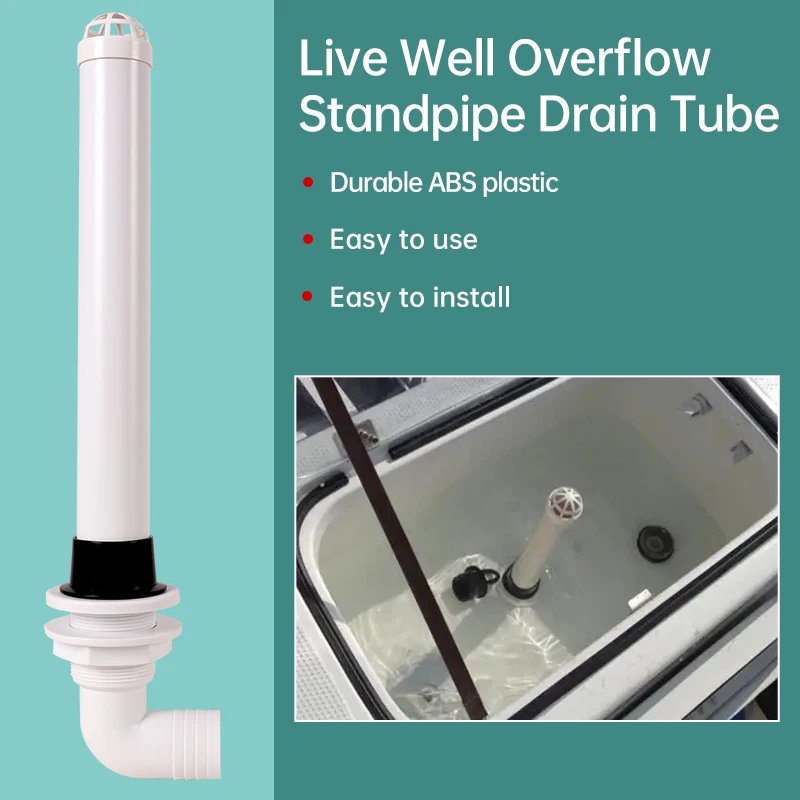 LiveFishHold OverflowDrainPipe per LureBoatOxygenationCirculation Accessorio per barca da pesca marina Installazione semplice Uscita serbatoio acqua