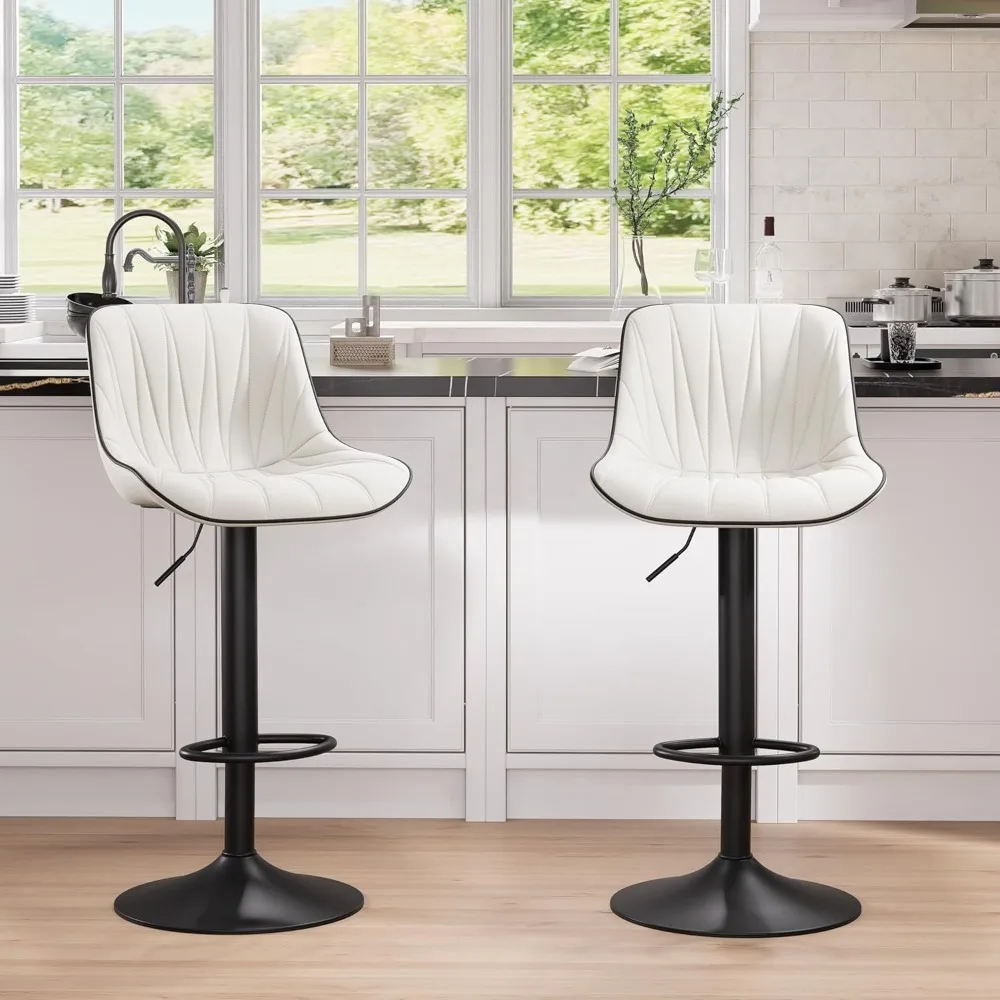 

Bar Stools Set Of 2 For Kitchen Island, White Faux Leather Padded Bar Stools, Adjustable Barstools With Back, Modern Tall Bar S