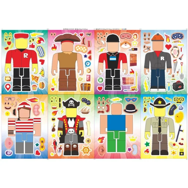 16pcs 로블록스 애니메이션 DIY 스티커 퍼즐 얼굴 조각 그림 맞추기 교육용 장난감 게임 재미있는 어린이 생일 파티 용품