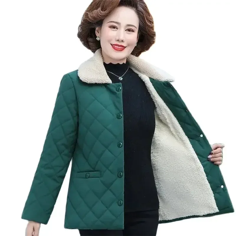 

New Fashion Middle-Aged Elderly Women's Thick Add Velvet Autumn And Winter Keep Warm Coat Mother Cotton-Padded Jacket Z414