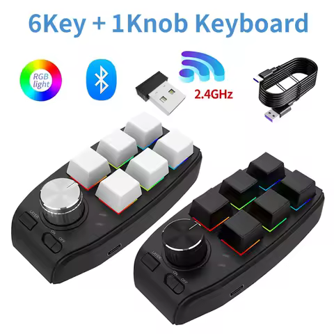 6 Keys 1 Knob Custom Programming Keyboard Bluetooth 2.4GHz Mini RGB Gaming Keypad Wired/Wireless BT Hotswap Mechanical Keypads