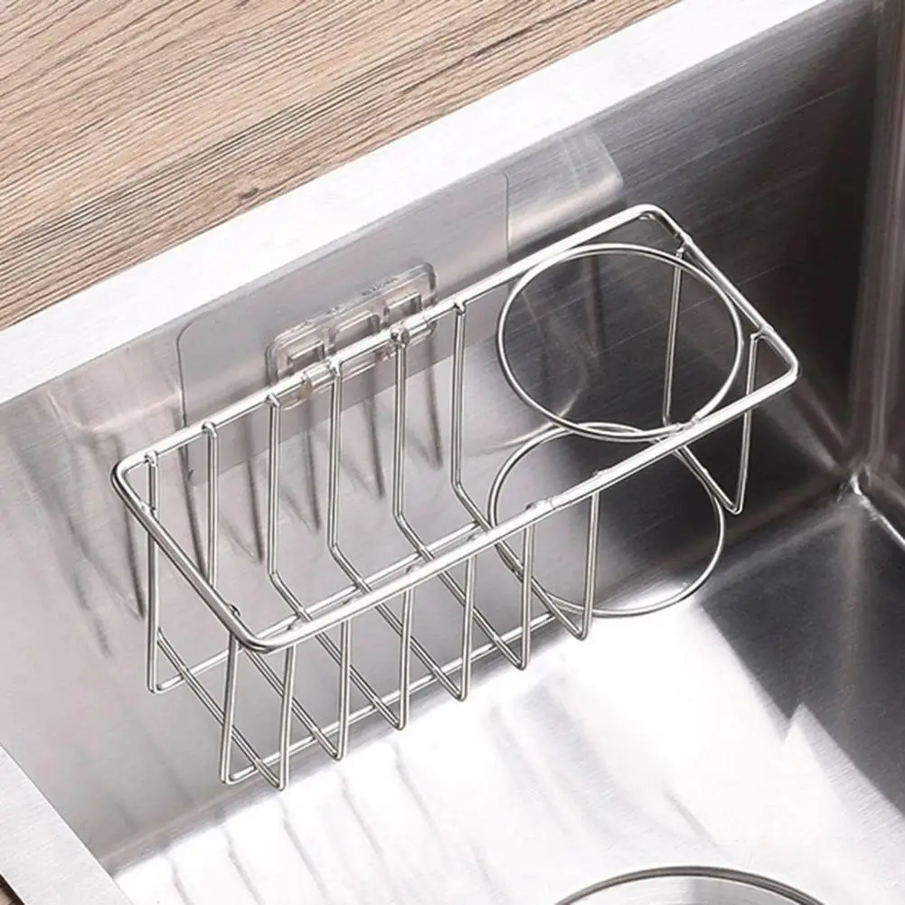 Kitchen Sink Sponge Drain Rack Hollow Out Quick Drainage Wall-mounted Punch-free Sponge Dish Rag Storage Basket Sink Organizer