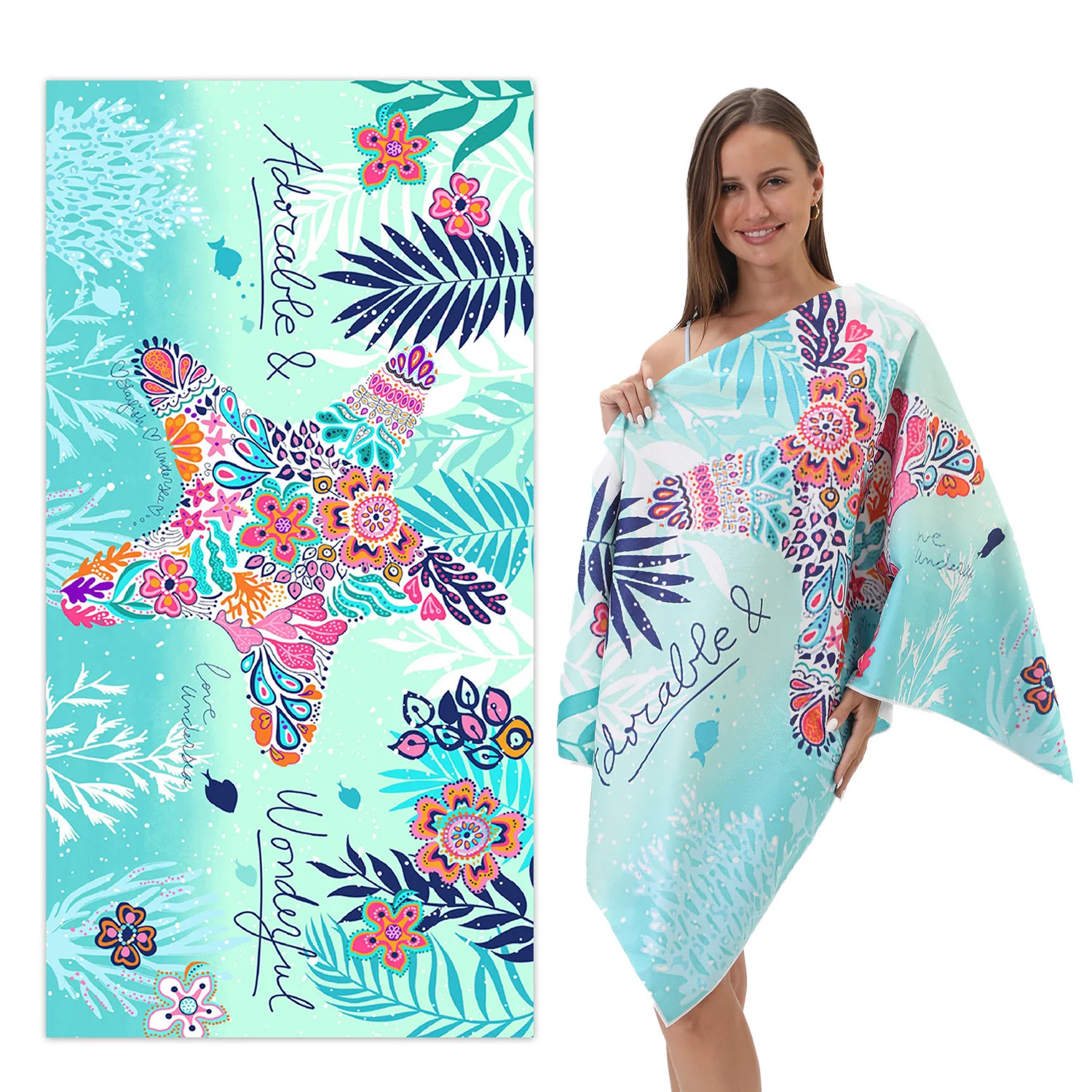 

2 Pack Microfiber Beach Towel Set Oversized Large Quick Dry Soft Sand Free Cute Starfish Design Beach Towels for Kids Women Men