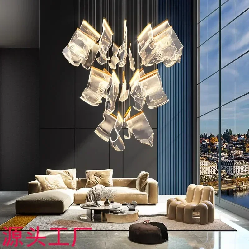 Duplex building chandelier Zhongshan lighting wholesale light luxury villa living room chandelier creative hotel