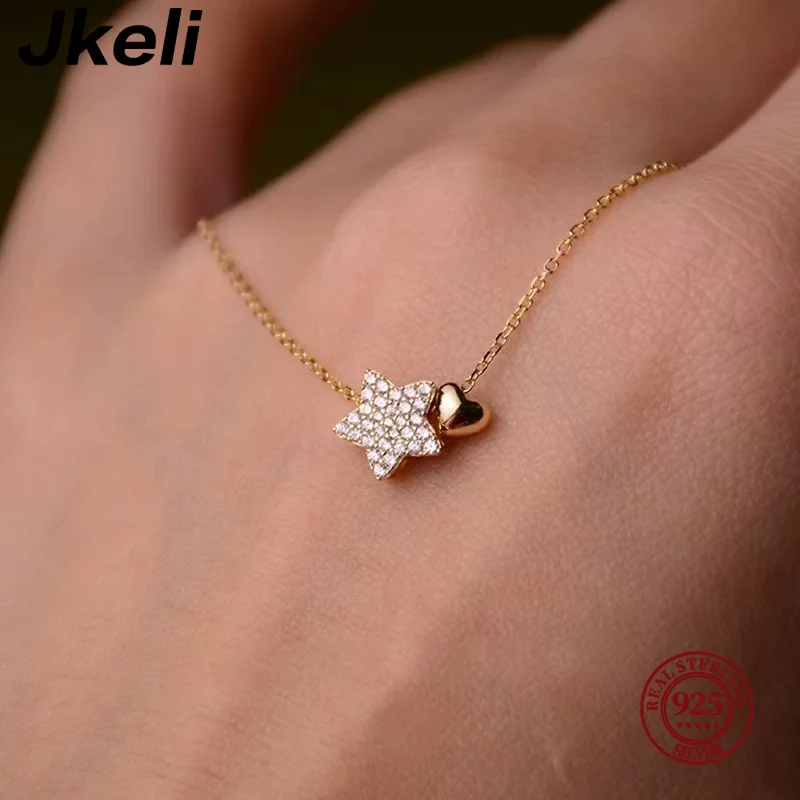 Jkeli-collar de plata de ley 925 auténtica para mujer, colgante de corazón de estrella dulce, collar de 18k para mujer, declaración de boda, joyería