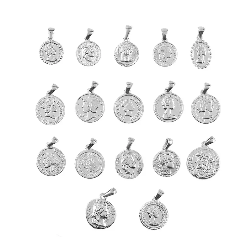 RHYSONG Vintage Diy Portrait Coin Pendant 316L Stainless Steel Charm For Women Men Gold Silver Color Jewelry Making Accessories