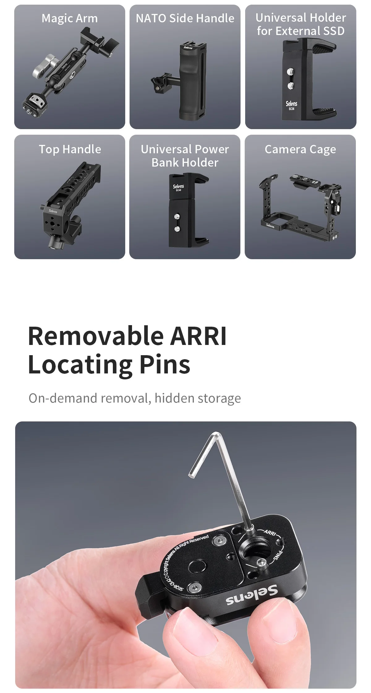 Selens Alu-Legierung Q-Lock Mini Schnellmontage-Kit mit mehreren 1/4-, 3/8- und ARRI-Positionierungslöchern für NATO-Verlängerungen an Käfigen, Magic Arm – Detail 7