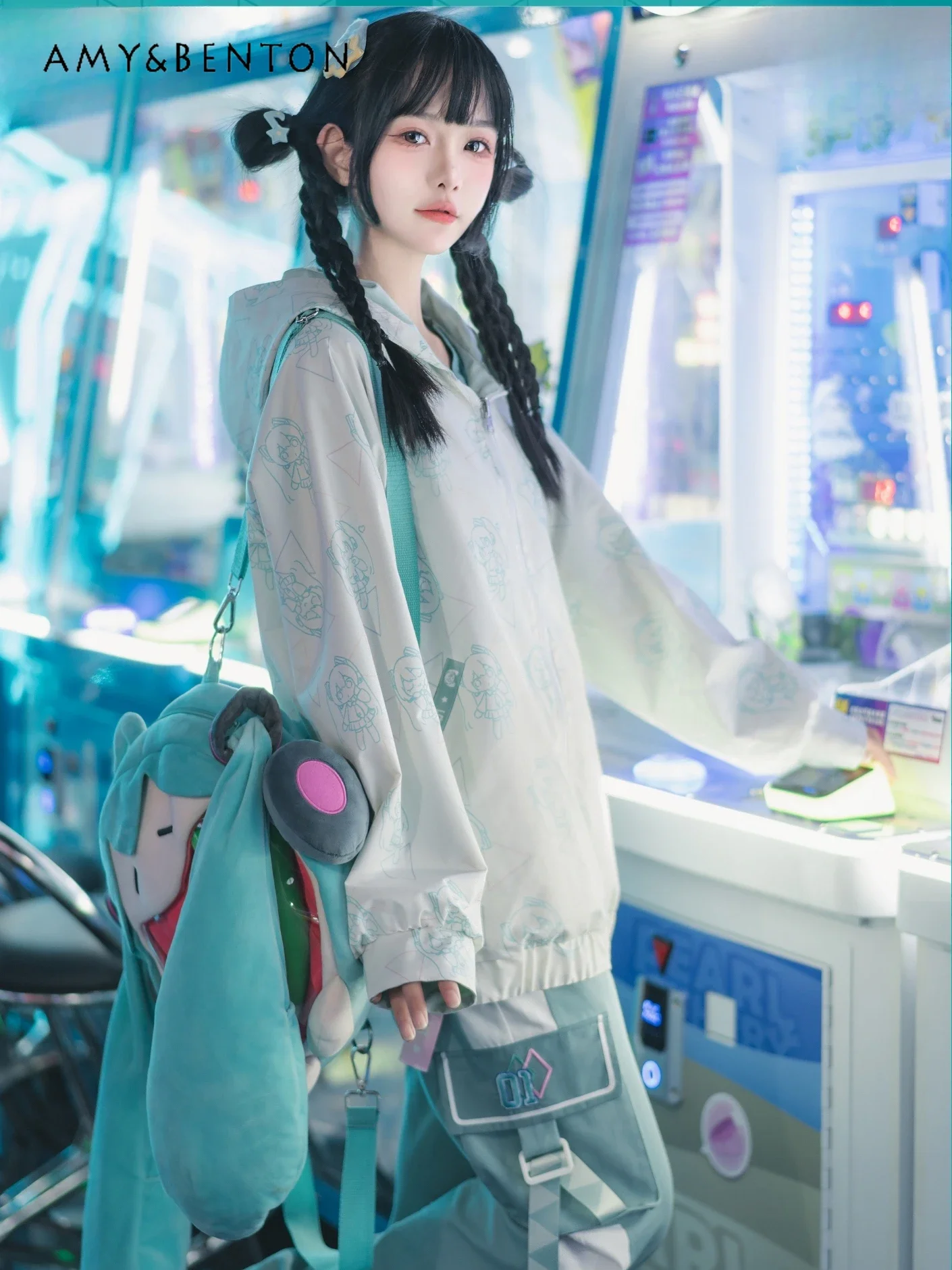 Japanese Print Double-Sided Hoodies Kawaii Long-Sleeved T-shirt Casual Pants Three-Piece Set Spring Preppy Style Sweet Outfits