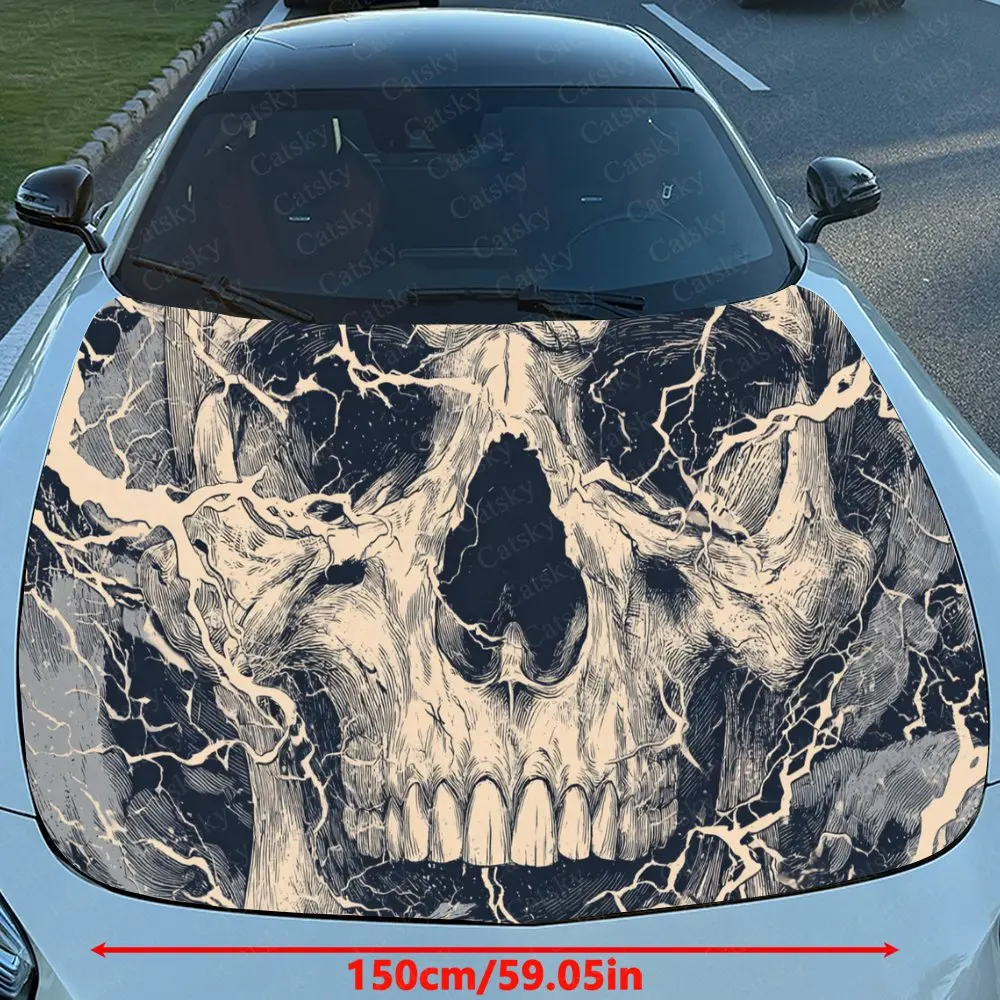 Car Decal Skull with Marbled Texture Element in Dark Gothic Design, Creating a Bold and Artistic Visual Car Hood Sticker, Waterp