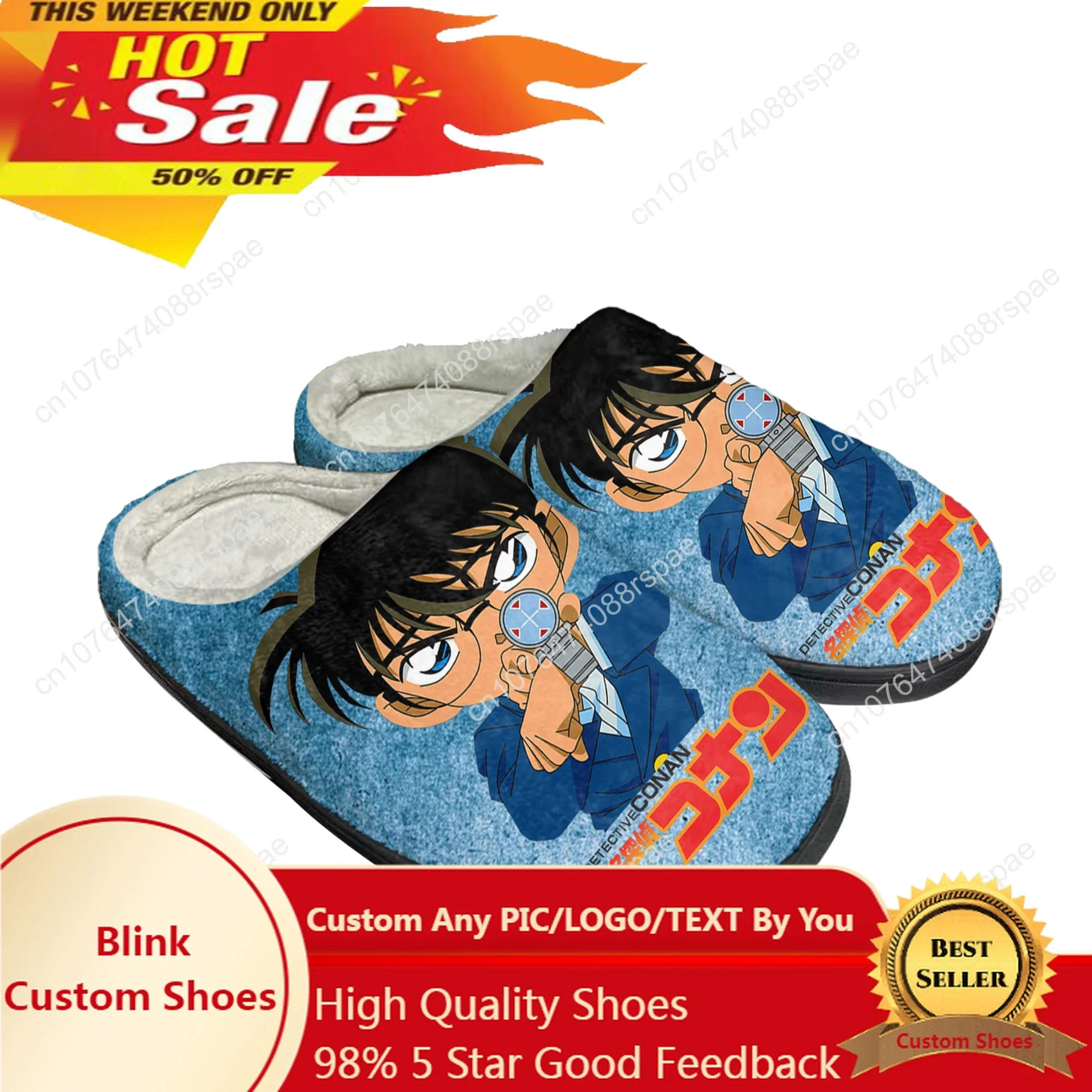 Detective Conan Cartoon Home Katoen Aangepaste Slippers Heren Dames Sandalen Pluche Slaapkamer Casual Warme Schoenen Thermische Slipper