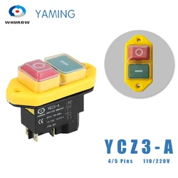 YCZ3-A Electromagnetic Switch 4/5 Pins 110/220V On Off Momentary Reset Push Button Red Green Can Replace KJD17