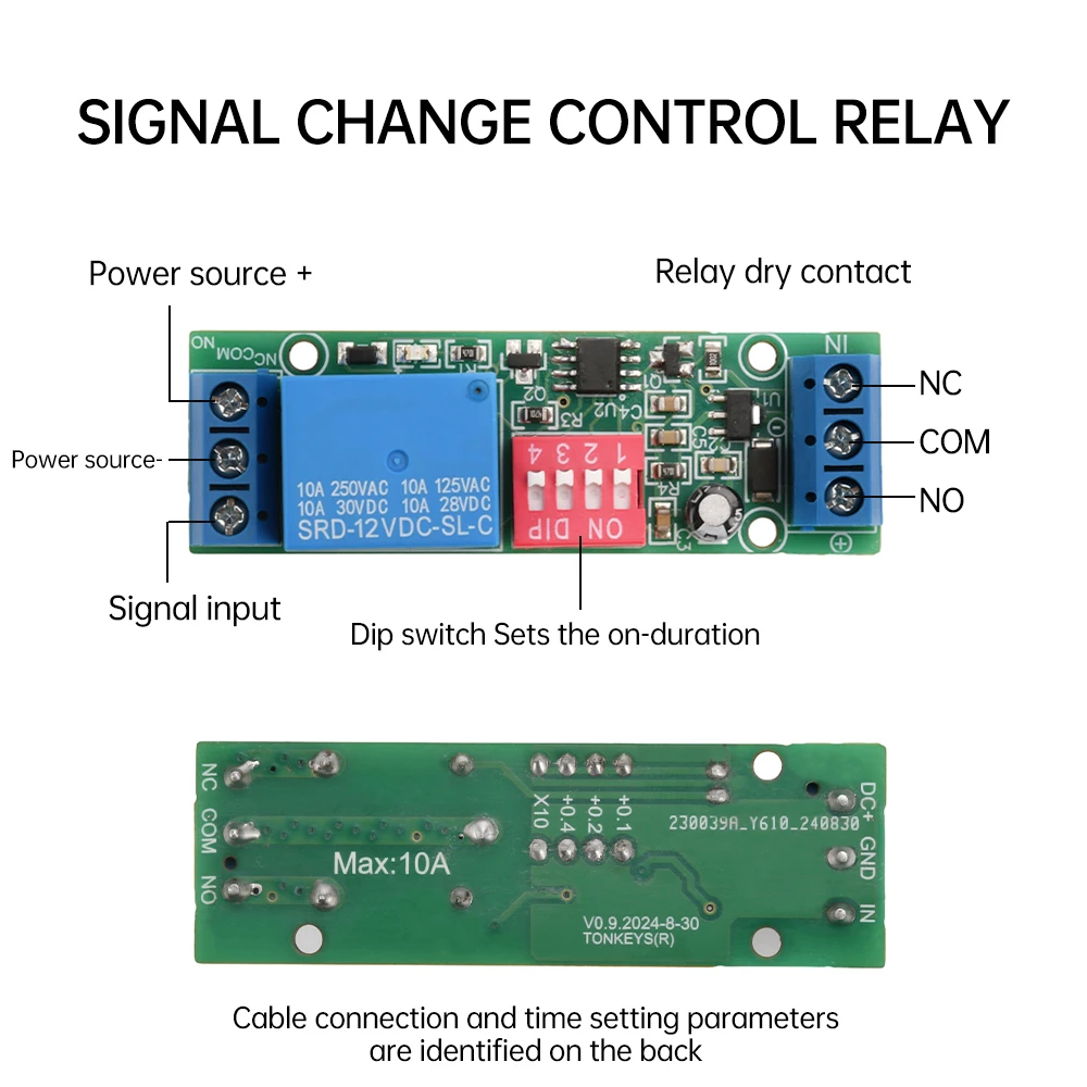 DC12V Signal Change Control Relay Module 10A  Time Relay Module Normal Open/Close Time Delay Relay Control Switch