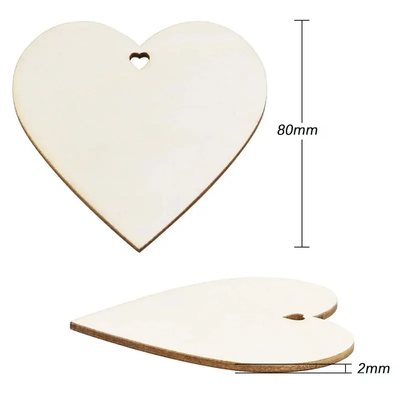 10/20Pcs Natural Unfinished Wooden Heart Shape Ornaments Love Heart Wood Slices DIY Wooden Circle Disc for Christmas Decor 80mm