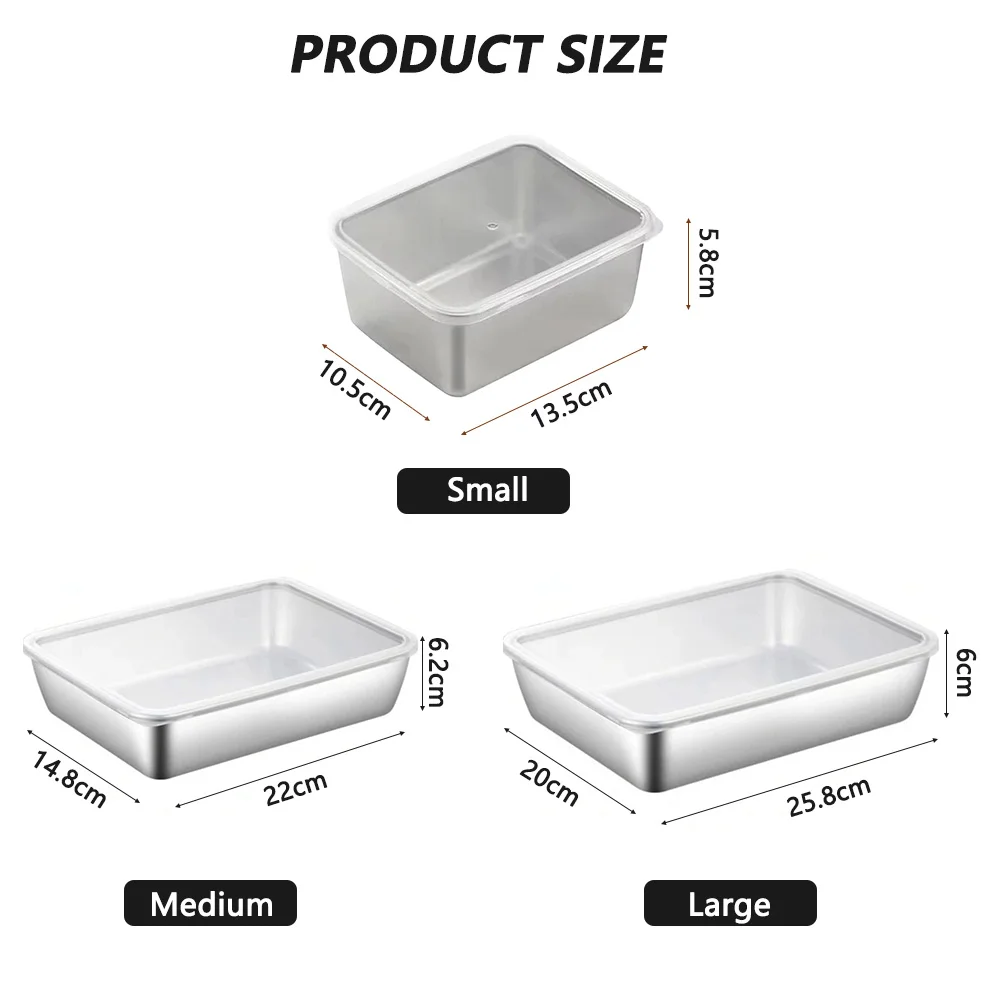 Stainless Steel Rectangle Plate With Lid Heat Resistance Food Preservation Box Kitchen Accessories Useful Things For Kitchen