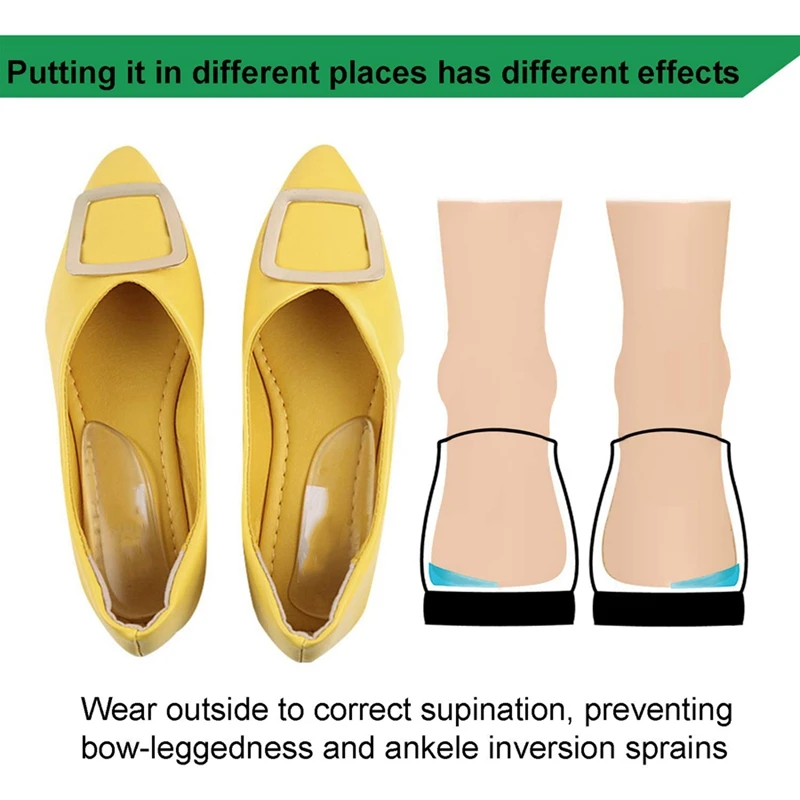 1 Set High Heel Inserts Reusable Arch Cushions & 2 Pairs Medial Lateral Heel Wedge Silicone Insoles