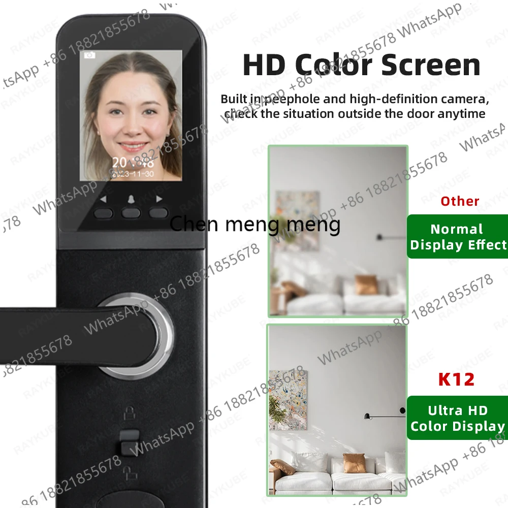 K12 Tuya WiFi Camera Electronic Lock 3D Face Recognition Fingerprint Smart Door Lock With Screen Rechargeable Battery