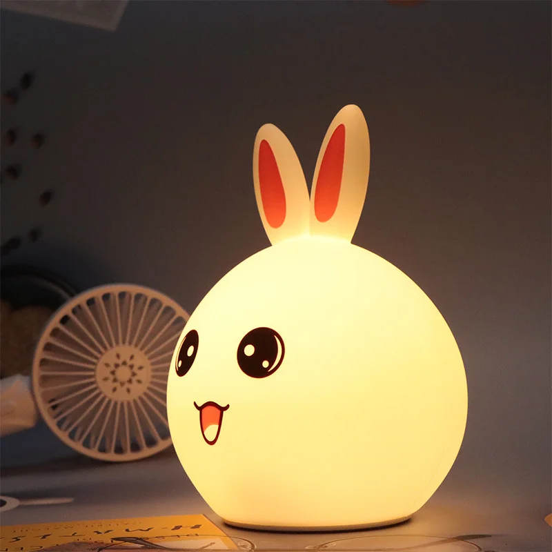 Silicone LED Cute Rabbit Night Light, Touch Desk Lamp and Silica Gel Lights for Baby, Bedroom, Halloween,Christmas Home Decor