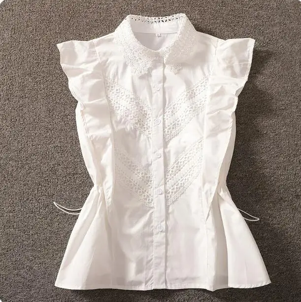 

Summer new sleeveless shirt for women drawstring ruffle flutter sleeve top