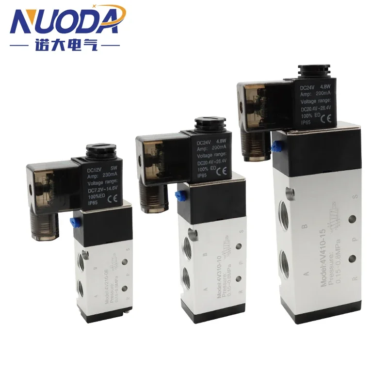 Pneumatic Electric Solenoid Valve 5 Way 2 Position Control Air Gas Magnetic 4V110-06 4V210-08 4V310-10 4V410-15 DC12V 24V AC220V