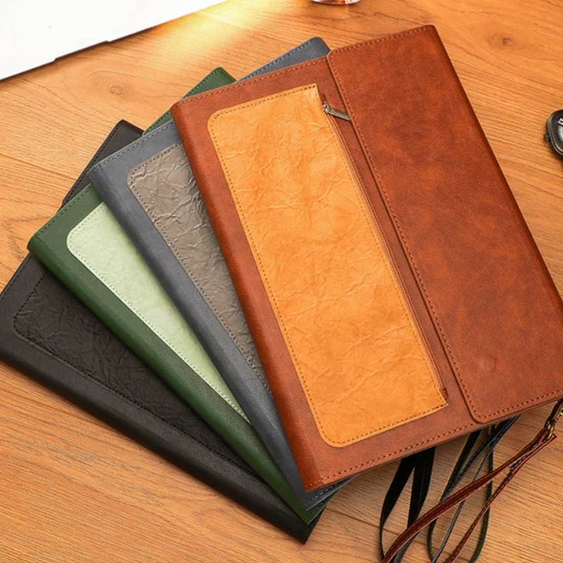 

A4 Leather File Folder Document Bag Large Capacity Business Briefcase Waterproof Data Contract Bill File Bag Office Supplies New