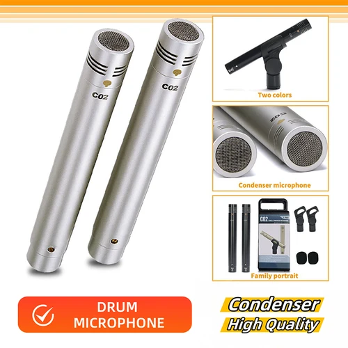 Imagen 2 del producto Micrófono de suspensión de diafragma pequeño condensador C02, micrófono tipo lápiz con Clip a prueba de golpes, grabación de Piano, instrumento de Audio c02