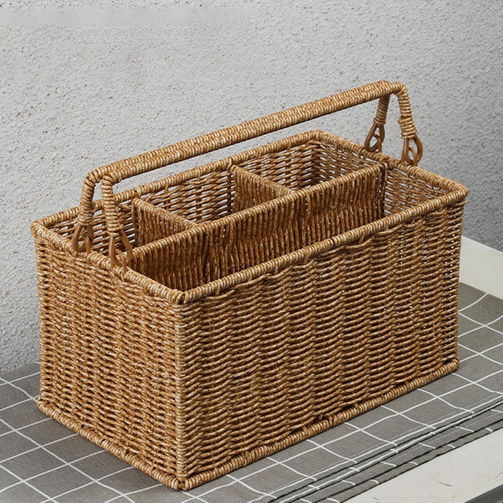 

Woven Divided Organizer Basket Napkins Tool Storage Baskets Bins Finishing Outdoor Decor Khaki