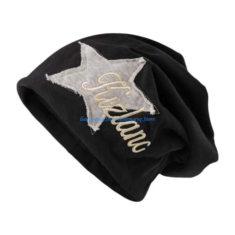 

573B Unisex Skullies Hat with Star-patch Photo Props Harajuku Winter Hat Hip-Hop Costume Props Skull Cap Multicolored