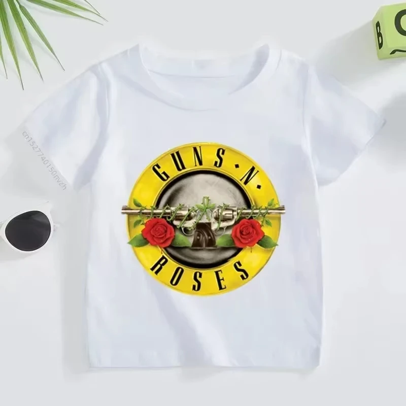 2026 Summer New Personalized Children's T-shirt Rock Band Printed Pure Cotton Parent Child Round Neck Trendy Brand Top Unisex